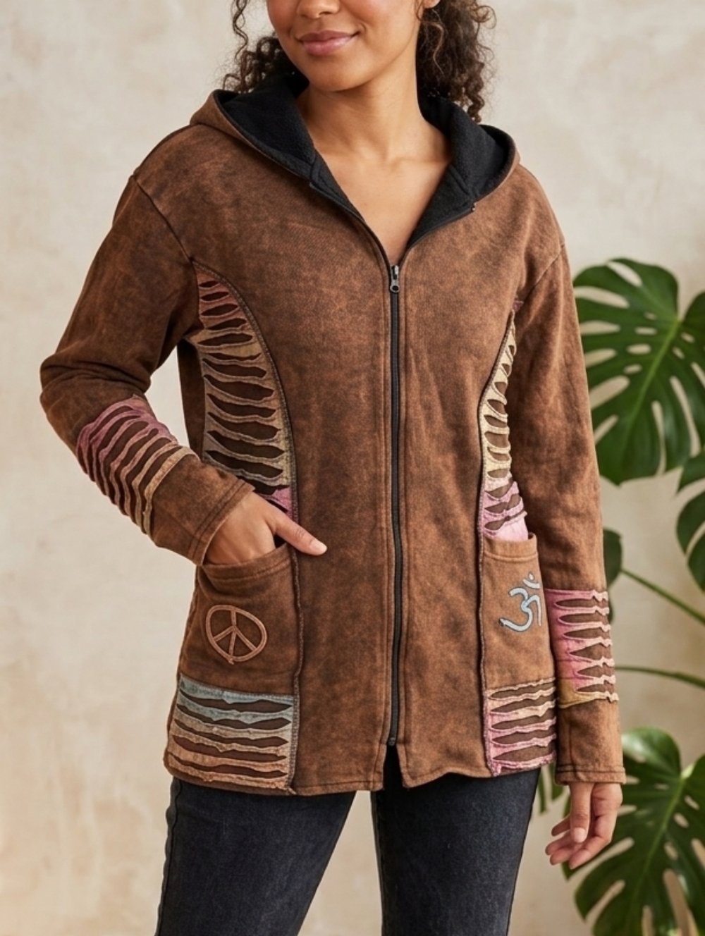 Kathmandu Imports Razor Cut Boho Hoodie Jacket XL Fairy Grunge Hippie Om Peace